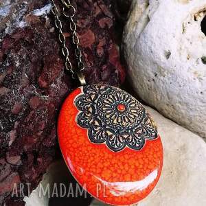 naszyjnik ceramiczny wisiorek pomarańczowy vintage biżuteria na jesienne spacery