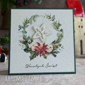 Personalizowana kartka na Boże Narodzenie 14x14 cm BN 22C - ręcznie robiony wianek i koperta