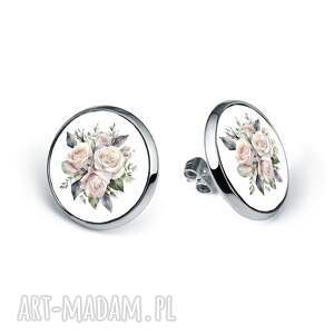 Prezent Kolczyki sztyfty Bukiet Róż róże pastelowe delikatna kwiatowa