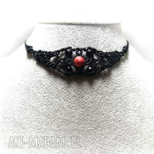 naszyjnik pandorki czarny ażurowy agat z onyksami w makramie bocho chic
