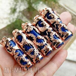 ręcznie wykonane wisiorki miedziany wisior z lapisem lazuli / feniks / #257
