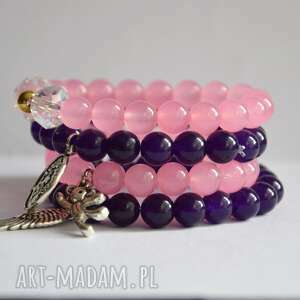 handmade bracelet by sis: różowe kamienie z kryształami