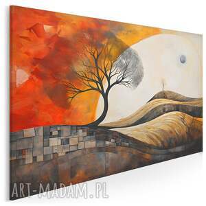 Obraz do salonu - ABSTRAKCYJNE DRZEWO NA TLE SŁOŃCA KRAJOBRAZ - 70x50