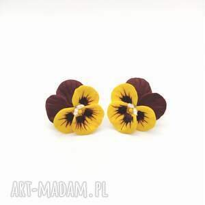 kwiatowe kolczyki sztyfty z polimerowej gliny bratki, biżuteria kwiatowa