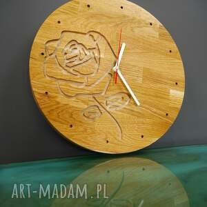 zegar ścienny z drewna dębowego,frez, róża,natura, prezent