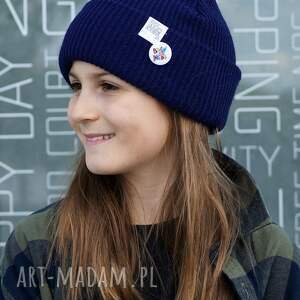 navy blue granatowa czapka dziecięca logo kolor, kids beanie