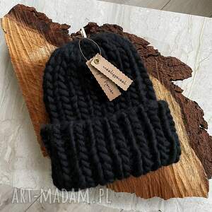 czapka beanie chunky black / handmade drutach