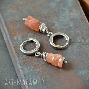 Kolczyki z kamieniem, srebro oksydowane, kamień słoneczny