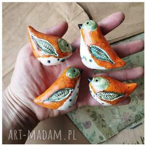 ptaszki pomarańczowo - zielone, ceramika