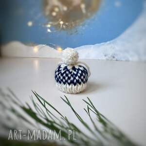 kocie motki ozdoba choinkowa, zawieszka, mini - czapeczka, biało-granatowa ozdoby