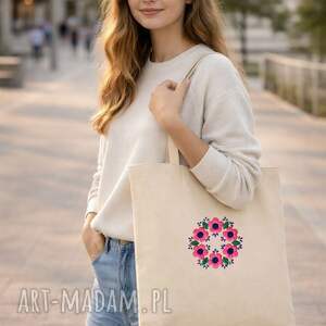 Mandala Kwiatów - Beżowo kremowa eko torba