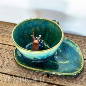 Prezent Filiżanka do herbaty z figurką ślimaka | do kawy | Turkusowe