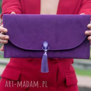 ręczne wykonanie fioletowa torebka, fioletowa kopertówka, ciemna kopertówka wesele ślub