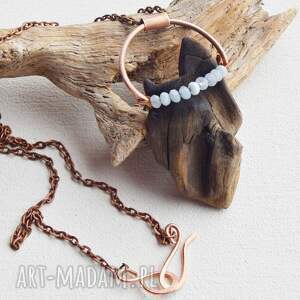 Naszyjnik z drewna i akwamarynu /6/, wisior - miedzi