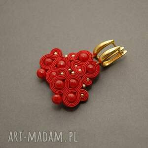 czerwone kolczyki sutasz z koralem, sznurek, wyjściowe delikatne, eleganckie