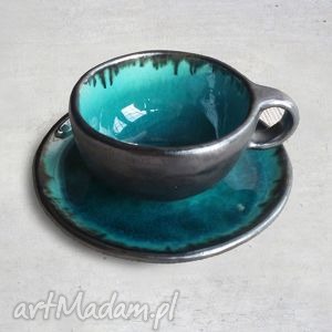 handmade ceramika filiżanka ceramiczna turkusowo - grafitowa