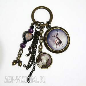 breloki breloczek - jeleń, magnolia, żołądź, do kluczy dla niego