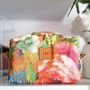 Płócienna kosmetyczka kuferek Malowane Kwiaty, kolorowa