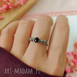 pierścionek onyks regulowany stal chirurgiczna handmade wirewrapping biżuteria