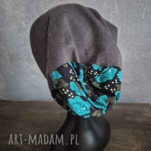 czapka szara smerfetka uniwersalna na podszewce miękka ciepła miła box