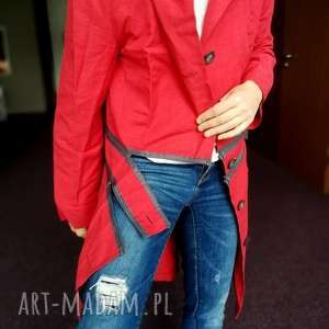 płaszcz czerwony damski bawełna z płótnem handmade rozmiar m/l, długość
