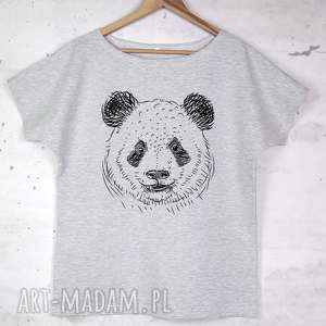 ręcznie zrobione koszulki panda koszulka bawełniana szara l/xl z nadrukiem