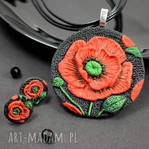 Prezent Komplet biżuterii czerwone maki naszyjnik i kolczyki sztyfty