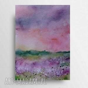 fioletowa łąka - akwarela formatu 32/24 cm, pejzaż