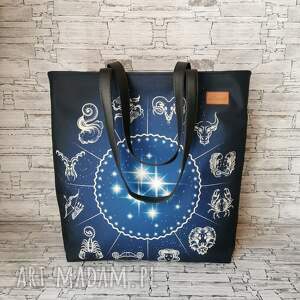 mega shopper duża torebka na ramię zamykana - znaki zodiaku damska pakowna