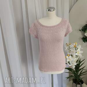 z ażurem, bawełna len i wiskoza w pudrowym różu, letni top