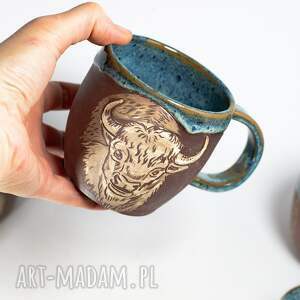 handmade kubek ceramiczny z żubrem duży leśne opowieści 400 ml blue