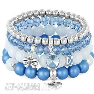 lavoga blue silver set with pendants, jadeit perła, serce kryształek