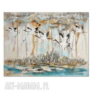 Żurawie 24 do salonu malowany na płótnie, obraz ptaki