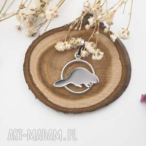 Srebrna zawieszka bóbr, puszcza las zwierzęta, natura urocze