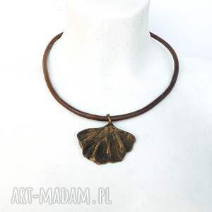 ginkgo naszyjnik na rzemieniu black oryginalna biżuteria liściem