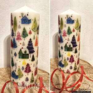 pomysł na upominek święta Świeca dekoracyjna 18 cm domki zimowe