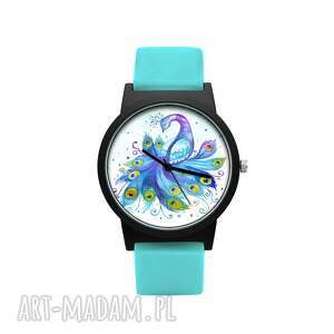 zegarek z silikonowym paskiem paw, ptak, dumny, barwny, piękny, oryginalny