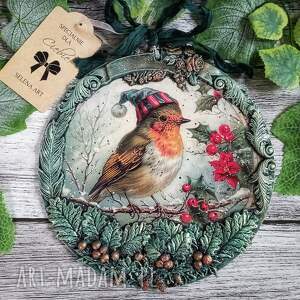 stylowy medalion vintage z sikorką, decoupage, shabby chic, farmhouse