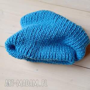 komin z wełny alpaką niebieski, ścieg ściągaczowy ciepły oddychający, zima