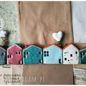 Zestaw 6 domków, ceramika, domek, serce, chmurka