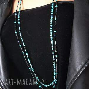 Naszyjnik Turkusowo Czarne Długie Korale 24.125
