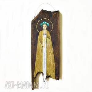 anioł klucznik viii, obraz malowany na drewnie/desce, obrazy do salonu