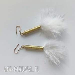 piórko kolczyki zmatowione, mosiądz