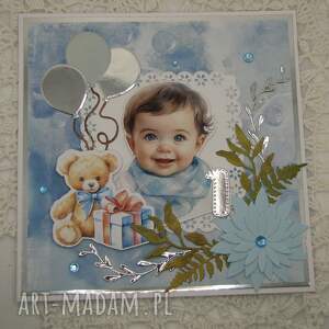 Kartka na roczek dla chłopca - niebieski scrapbooking