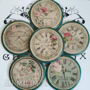 Stylowe podkładki pod kubki Zegary Vintage - decoupage