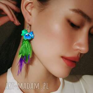 ręcznie robione kolczyki - długie pióra wyjątkowe, tworzone