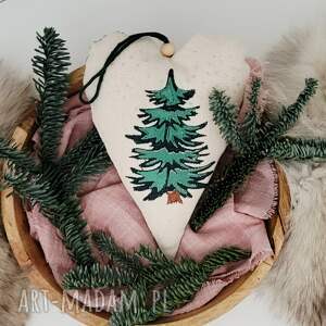 Duże serce z haftem - zawieszka bożonarodzeniowa handmade Kokodyna