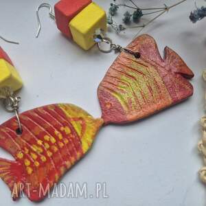 kolczyki ceramiczne ryby pojedyncze boks rękodzieło x1, etno, folk