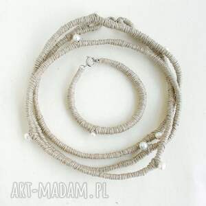 Perły i len oryginalna biżuteria