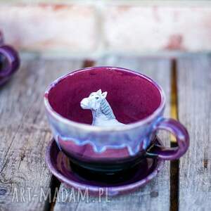 filiżanka z koniem leśne oczko do kawy siwek ok 300ml ceramika